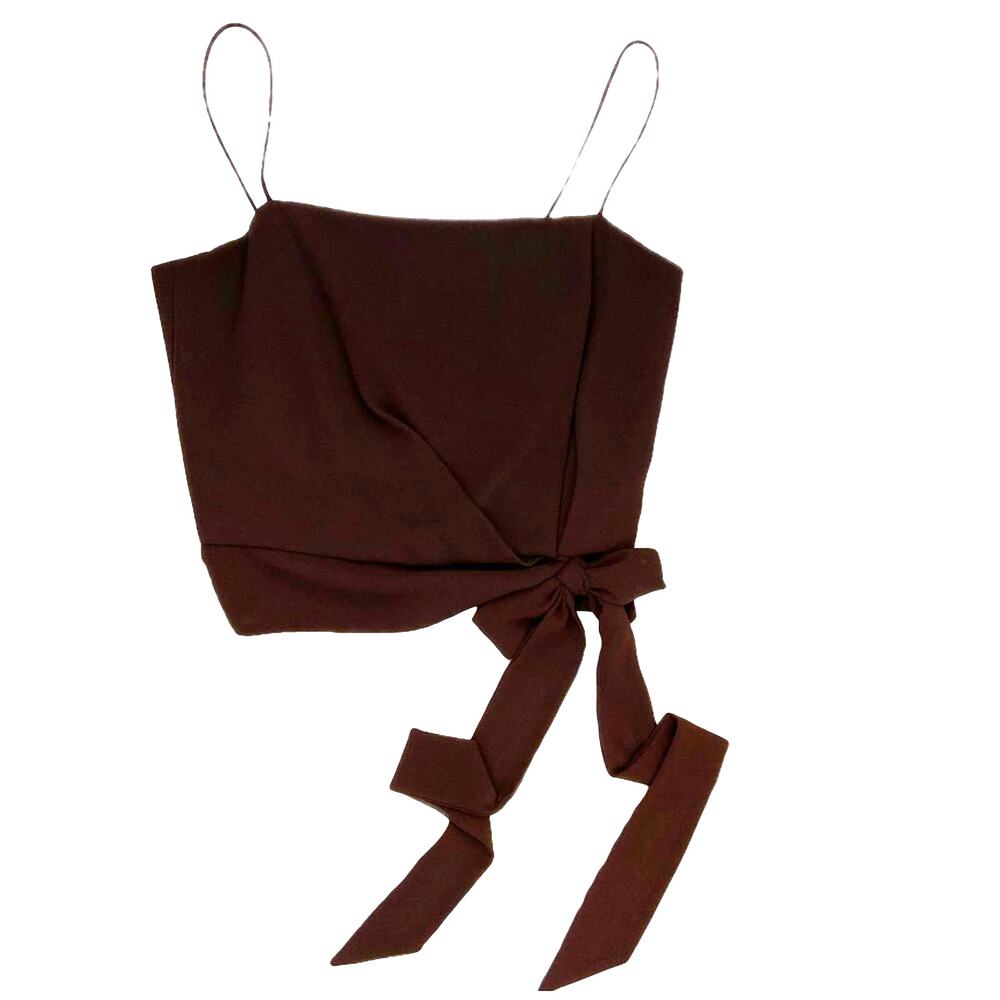 Alfred Sung Spaghetti Strap Cropped Tie Waist Bow Top Y2K Women’s Size 10 Mocha